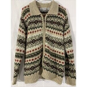 Vintage Carolyn Taylor Fair Isle Zip Up Sweater Womens M Cardigan Wool Blend